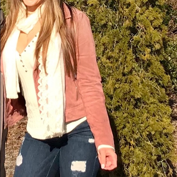 BlankNYC Pink Suede Moto Jacket In Coral Cedar Size M - Picture 4 of 14